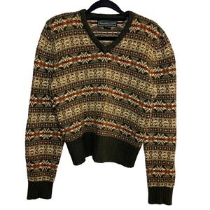 Abercrombie Vintage 90s Y2K Sweater Large Green Fair Isle Cottage Grandpa Retro
